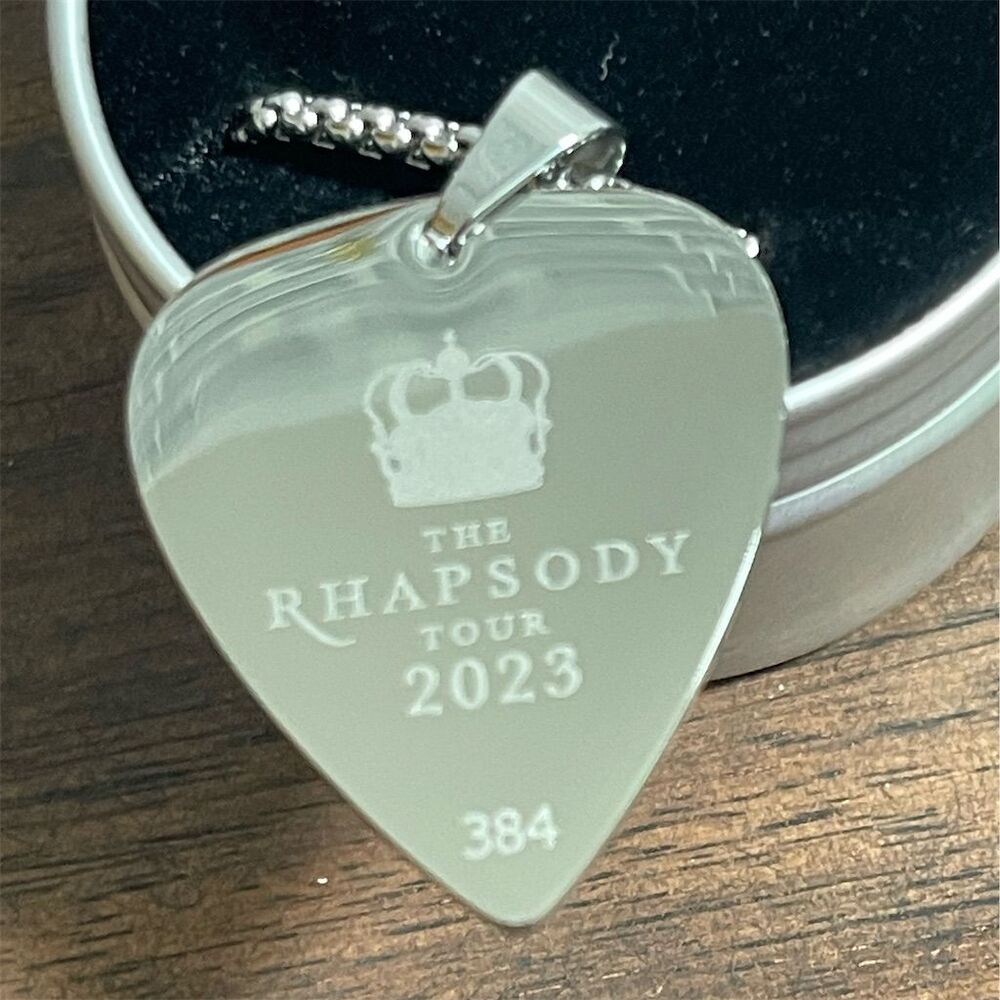 Queen Rhapsody Tour 2023 Guitar Pick Necklace with Red Gem #384